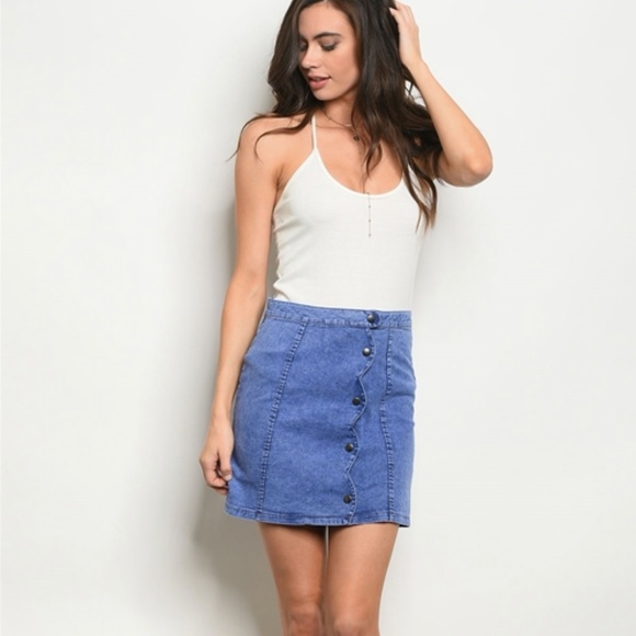 Blue Button Down skirt - Picture 3 of 5